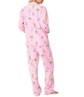 PJ Salvage Flamingo Print #double;Let's Jingle & Flamingle#double; Embroidered Long Sleeve Notch Collar Flannel Pajama & Headband Holiday Set