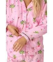 PJ Salvage Flamingo Print #double;Let's Jingle & Flamingle#double; Embroidered Long Sleeve Notch Collar Flannel Pajama & Headband Holiday Set