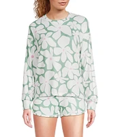 PJ Salvage Floral Print Long Sleeve Crew Neck Peachy Knit Coordinating Sleep Top