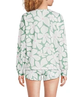PJ Salvage Floral Print Long Sleeve Crew Neck Peachy Knit Coordinating Sleep Top