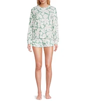 PJ Salvage Floral Print Long Sleeve Crew Neck Peachy Knit Coordinating Sleep Top