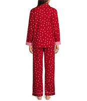 PJ Salvage Heart Print #double;Loved#double; Embroidered Long Sleeve Notch Collar Flannel Pajama & Headband Holiday Set