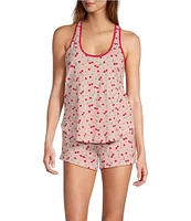 PJ Salvage Jersey Knit Hearts & Cherries Tank & Boxer Mix and Match Pajama Set