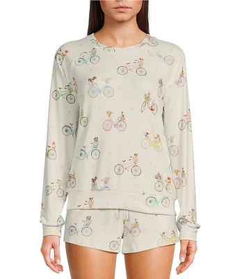 PJ Salvage Long Sleeve Bike Print Double Brushed Pointelle Coordinating Sleep Top