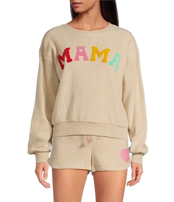 PJ Salvage Long Sleeve Crew Neck Brushed Terry Mama Coordinating Sleep Top