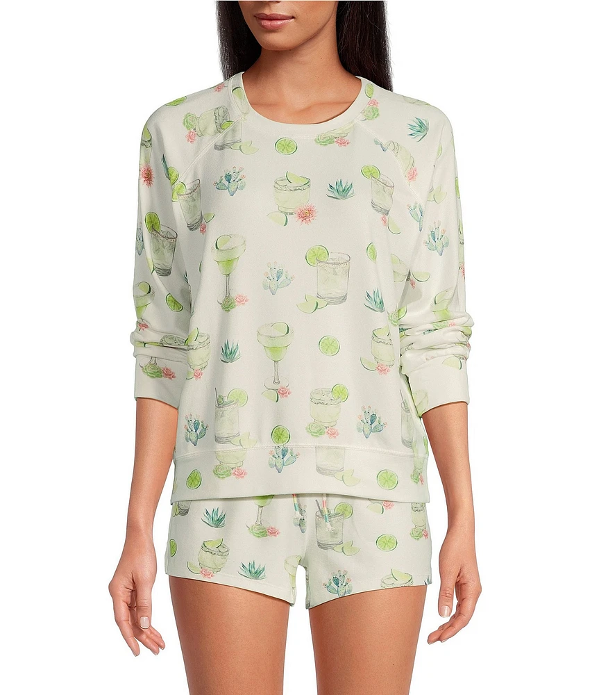 PJ Salvage Long Sleeve Crew Neck Butter Jersey Margarita Print Coordinating Sleep Top