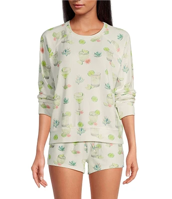 PJ Salvage Long Sleeve Crew Neck Butter Jersey Margarita Print Coordinating Sleep Top