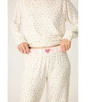 Pj Salvage Long Sleeve Crew Neck Ditsy Floral Peachy Knit Pajama Set