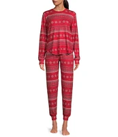 PJ Salvage Long Sleeve Crew Neck Fair Isle Peachy Knit Holiday Pajama Set