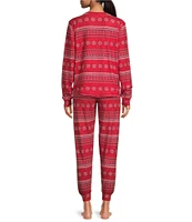 PJ Salvage Long Sleeve Crew Neck Fair Isle Peachy Knit Holiday Pajama Set