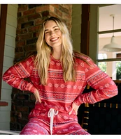 PJ Salvage Long Sleeve Crew Neck Fair Isle Peachy Knit Holiday Pajama Set