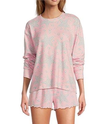PJ Salvage Long Sleeve Crew Neck Peachy Jersey Knit Star Print Coordinating Sleep Top