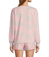 PJ Salvage Long Sleeve Crew Neck Peachy Jersey Knit Star Print Coordinating Sleep Top