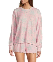 PJ Salvage Long Sleeve Crew Neck Peachy Jersey Knit Star Print Coordinating Sleep Top