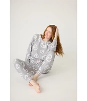 Pj Salvage Long Sleeve Round Neck Heart Peace Sign Peachy Knit Pajama Set