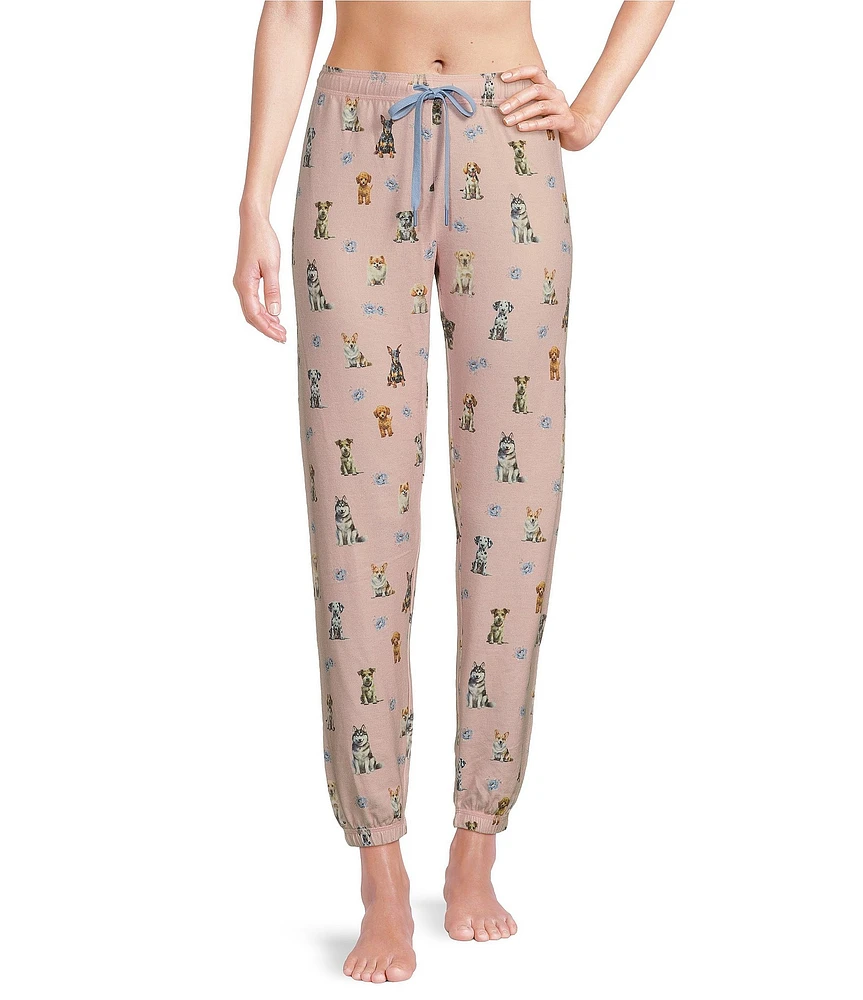 PJ Salvage Peachy Knit Coordinating Dog Print Sleep Jogger