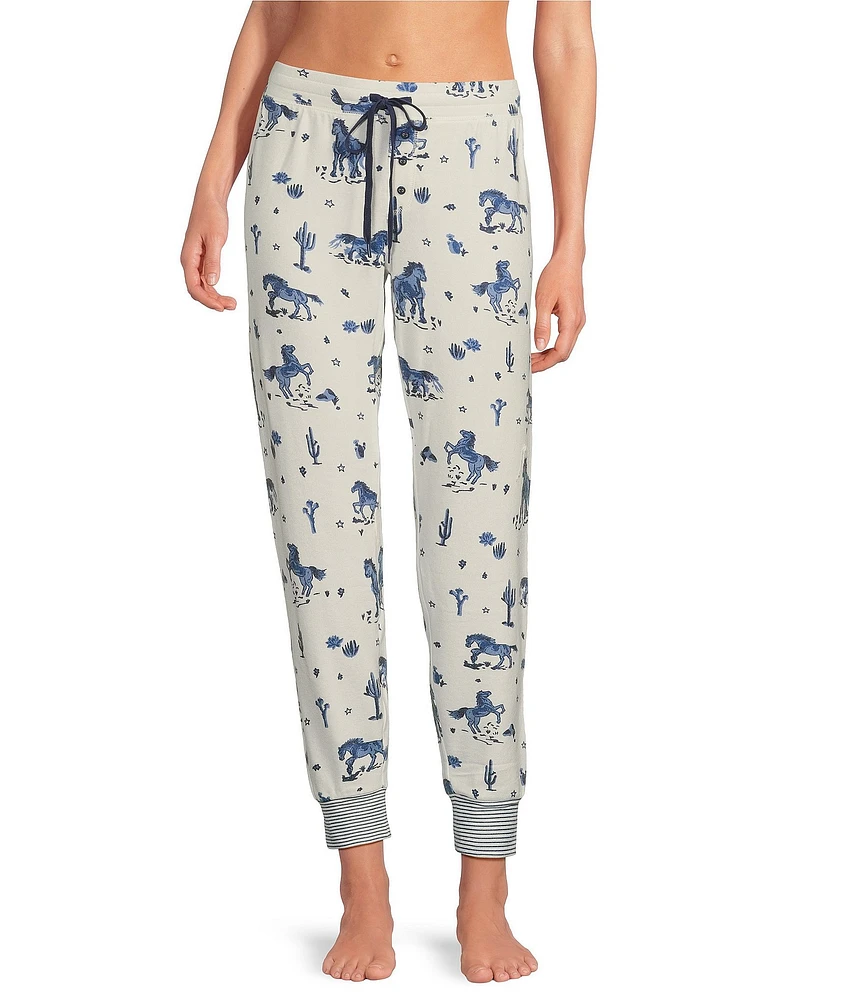 PJ Salvage Peachy Knit Coordinating Western Print Sleep Jogger