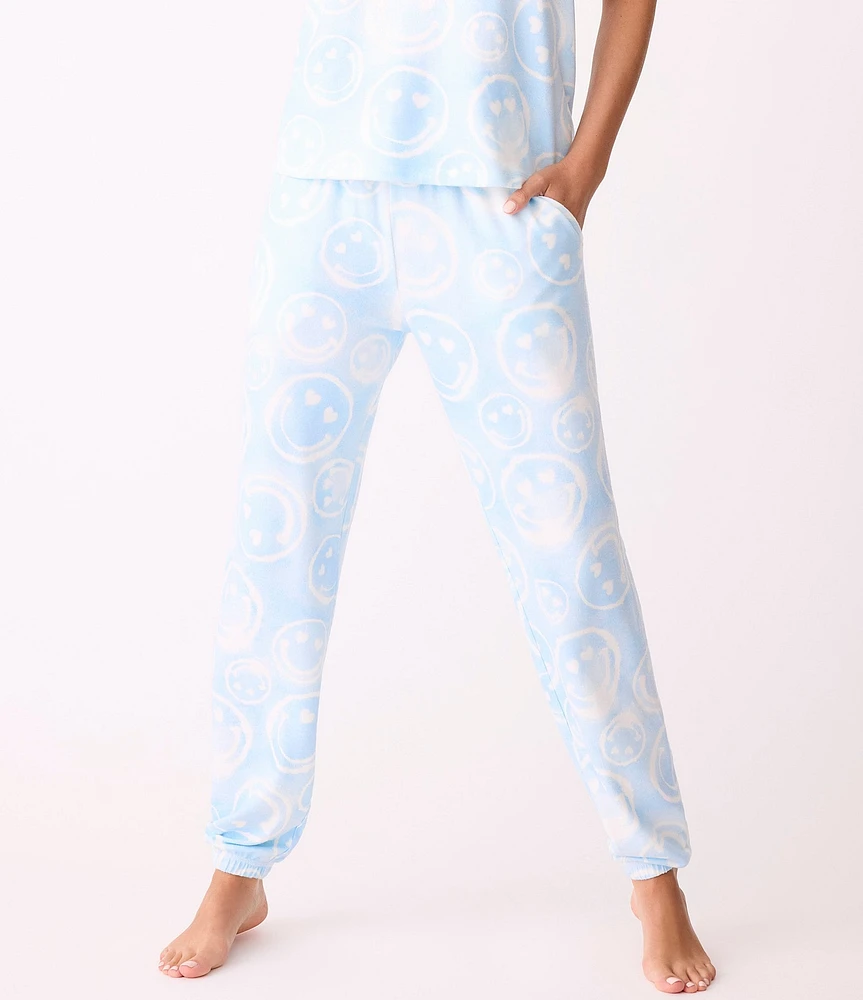 PJ Salvage Peachy Knit Smiley Face Coordinating Joggers