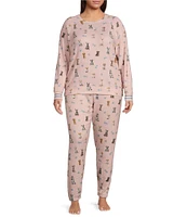 PJ Salvage Plus Size Peachy Knit Coordinating Dog Print Sleep Jogger