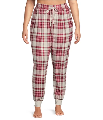 PJ Salvage Plus Size Thermal Velour Plaid Coordinating Holiday Sleep Jogger