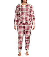 PJ Salvage Plus Size Thermal Velour Plaid Coordinating Holiday Sleep Jogger