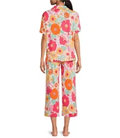 PJ Salvage Short Sleeve Notch Collar Jersey Knit Floral Print Long Pajama Set