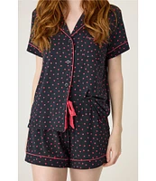 Pj Salvage Short Sleeve Notch Collar Jersey Knit Heart Print Shorty Pajama Set