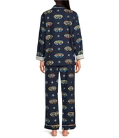 PJ Salvage Ski Goggle Print #double;Ski You Later#double; Embroidered Long Sleeve Notch Collar Flannel Pajama & Headband Holiday Set