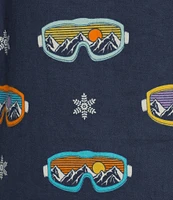 PJ Salvage Ski Goggle Print #double;Ski You Later#double; Embroidered Long Sleeve Notch Collar Flannel Pajama & Headband Holiday Set