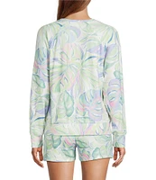 PJ Salvage Tropical Palm Long Sleeve V-Neck Peachy Knit Coordinating Sleep Top