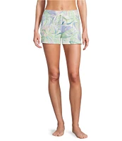 PJ Salvage Tropical Palm Print Peachy Knit Coordinating Drawstring Tie Sleep Shorts