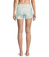 PJ Salvage Tropical Palm Print Peachy Knit Coordinating Drawstring Tie Sleep Shorts