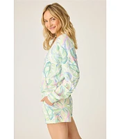 PJ Salvage Tropical Palm Print Peachy Knit Coordinating Drawstring Tie Sleep Shorts