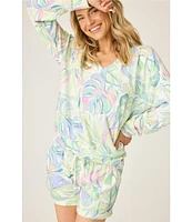 PJ Salvage Tropical Palm Print Peachy Knit Coordinating Drawstring Tie Sleep Shorts