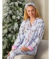 PJ Salvage Western Print #double;Wild Heart#double; Embroidered Long Sleeve Notch Collar Flannel Pajama & Headband Holiday Set