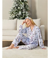 PJ Salvage Western Print #double;Wild Heart#double; Embroidered Long Sleeve Notch Collar Flannel Pajama & Headband Holiday Set