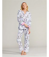 PJ Salvage Western Print #double;Wild Heart#double; Embroidered Long Sleeve Notch Collar Flannel Pajama & Headband Holiday Set