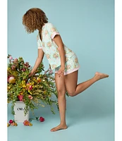 PJ Salvage x Adrian Valencia Floral Lady Butter Jersey Short Sleeve Notch Collar Shorty Pajama Set