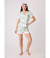 PJ Salvage x Adrian Valencia Floral Lady Butter Jersey Short Sleeve Notch Collar Shorty Pajama Set