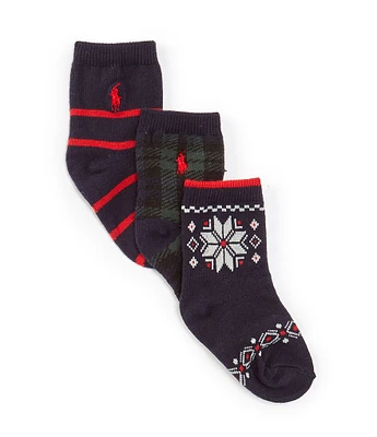 Polo Ralph Lauren Baby Boys 6-24 Months Plaid/Striped/Snowflake Crew-Length Socks 3-Pack