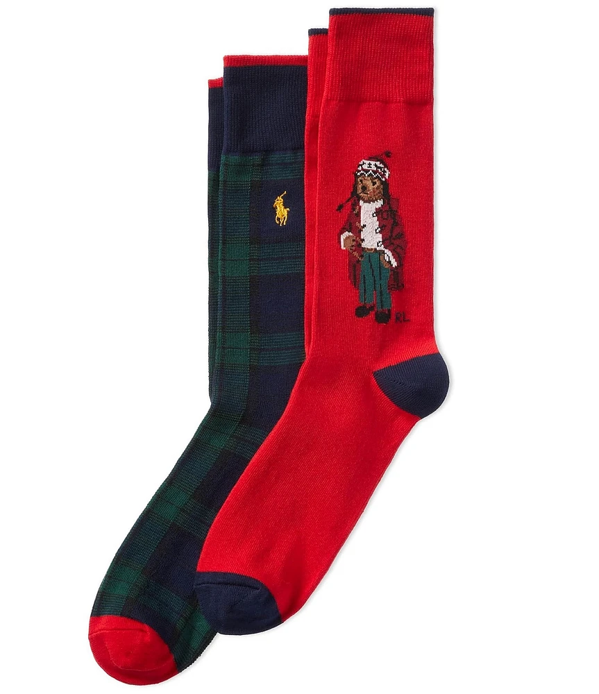 Polo Ralph Lauren Big & Tall Arctic Holiday Bear/Plaid Slack Socks 2-Pack