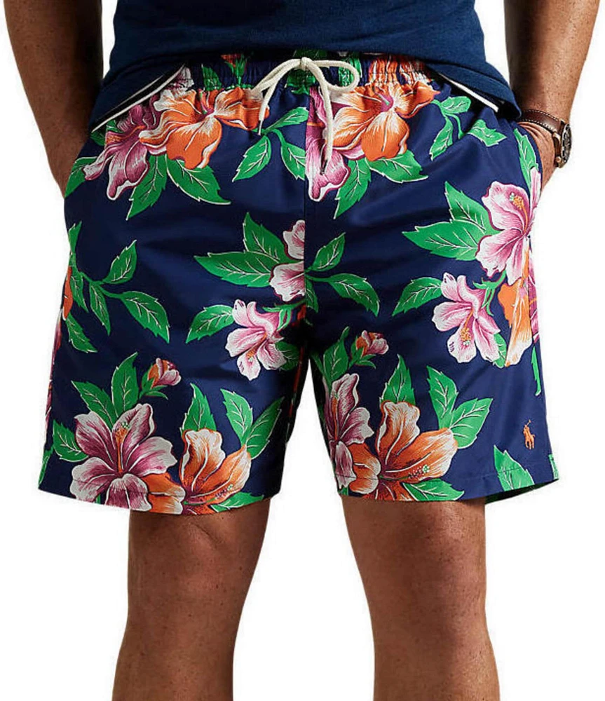 Polo Ralph Lauren Big & Tall Traveler Classic Iconic Hibiscus 6.5#double; Inseam and 7.5#double; Inseam Swim Trunks