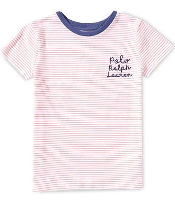 Polo Ralph Lauren Big Girls Cap-Sleeve Thin-Striped Logo Jersey T-Shirt
