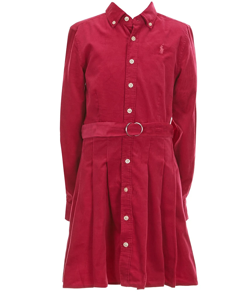 Polo Ralph Lauren Big Girls 7-16 Long Sleeve Belted Pleated Corduroy Shirtdress