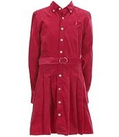 Polo Ralph Lauren Big Girls 7-16 Long Sleeve Belted Pleated Corduroy Shirtdress