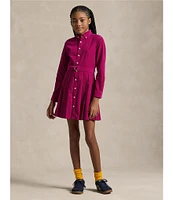 Polo Ralph Lauren Big Girls 7-16 Long Sleeve Belted Pleated Corduroy Shirtdress