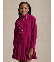 Polo Ralph Lauren Big Girls 7-16 Long Sleeve Belted Pleated Corduroy Shirtdress