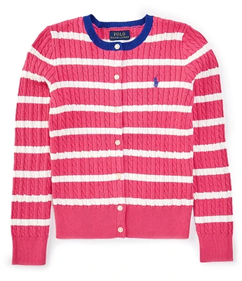 Polo Ralph Lauren Big Girls 7-16 Puffed-Sleeve Striped Mini-Cable Cardigan