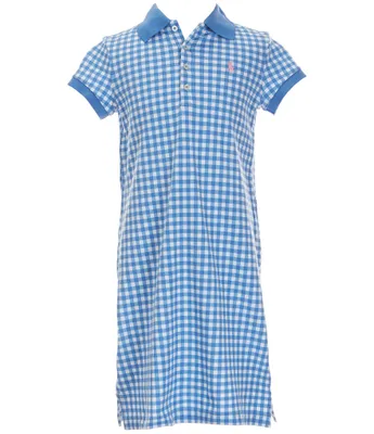 Polo Ralph Lauren Big Girls 7-16 Short Sleeve Gingham Stretch Mesh Polo Dress