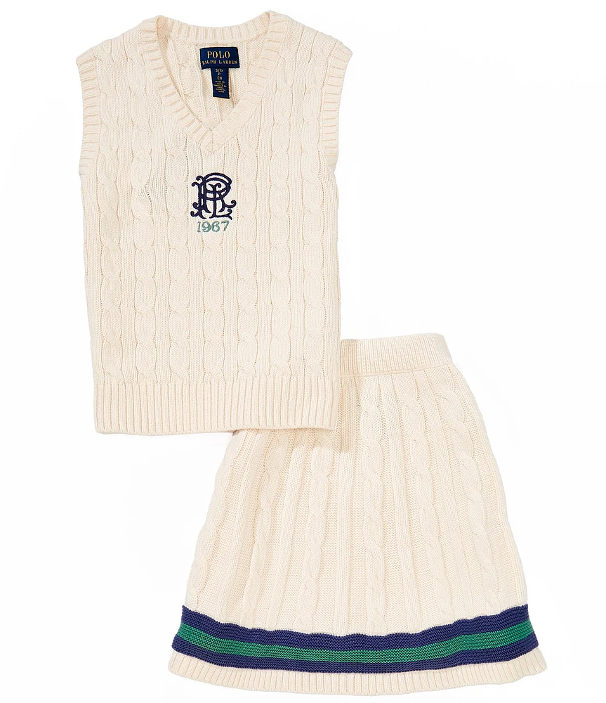 Polo Ralph Lauren Big Girls Sleeveless Cable-Knit Sweater Vest & Skirt Set